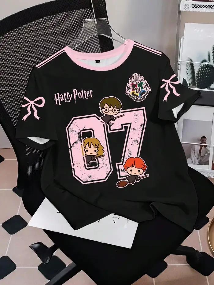 T-shirt à manches courtes pour toute la famille, motif personnage Harry Potter, style Kawaii, coupe ample et décontractée, imprimé graphique Anime vintage, idéal pour l'été