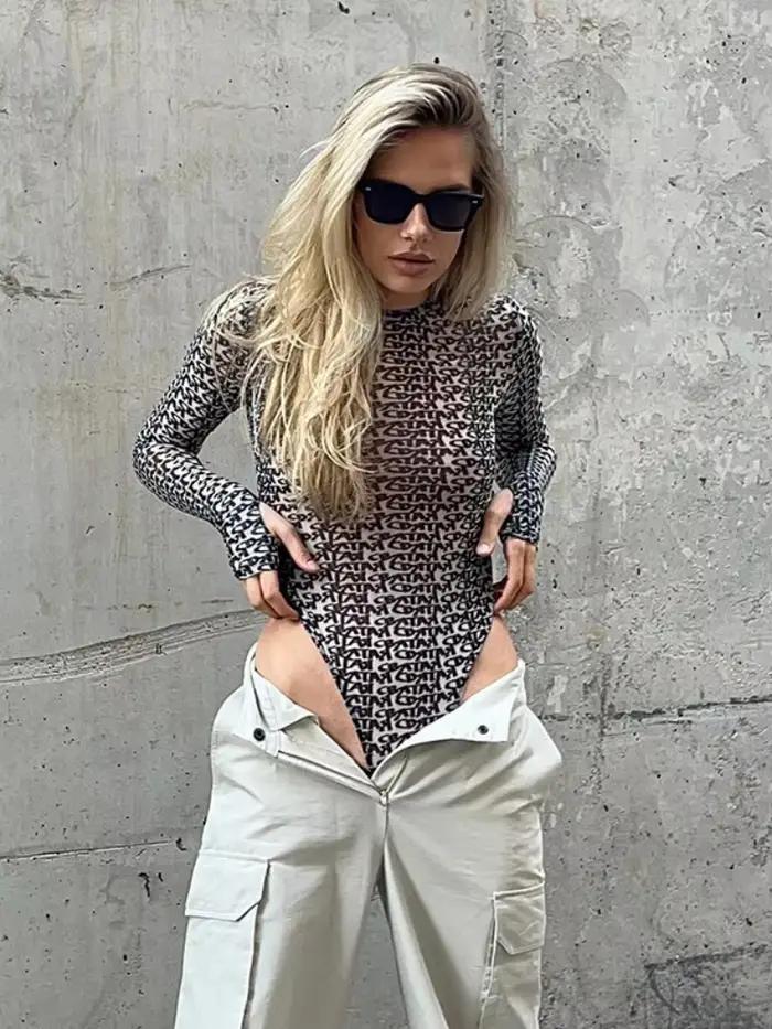 Body sexy à manches longues pour femmes, lingerie féminine, bustier cintré, vêtement Y2k, streetwear printemps été, col rond, ajustement régulier, polyester élasthanne