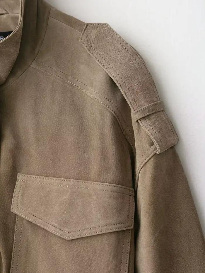KONDALA Štýlová dámska bomber bunda zo semišu s dlhými rukávmi