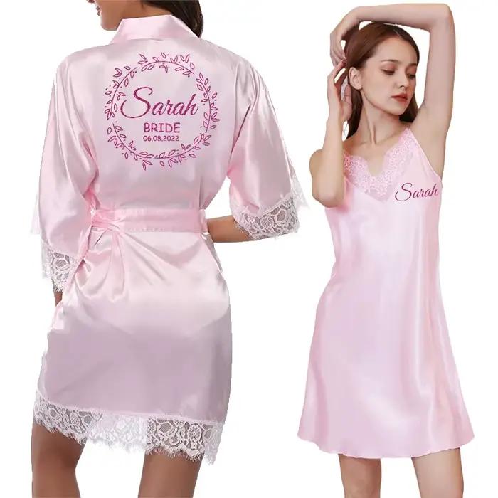 Ensemble de Pyjamas en Dentelle Personnalisés avec Nom et Date pour Femme, Robes de Demoiselle d'Honneur, Cadeaux de ixpour Patients