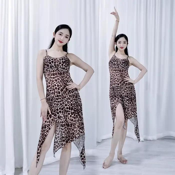 Costumes de danse du ventre personnalisés, jupe courte à bretelles avec coins cassés irréguliers, jupe sexy léopard noir