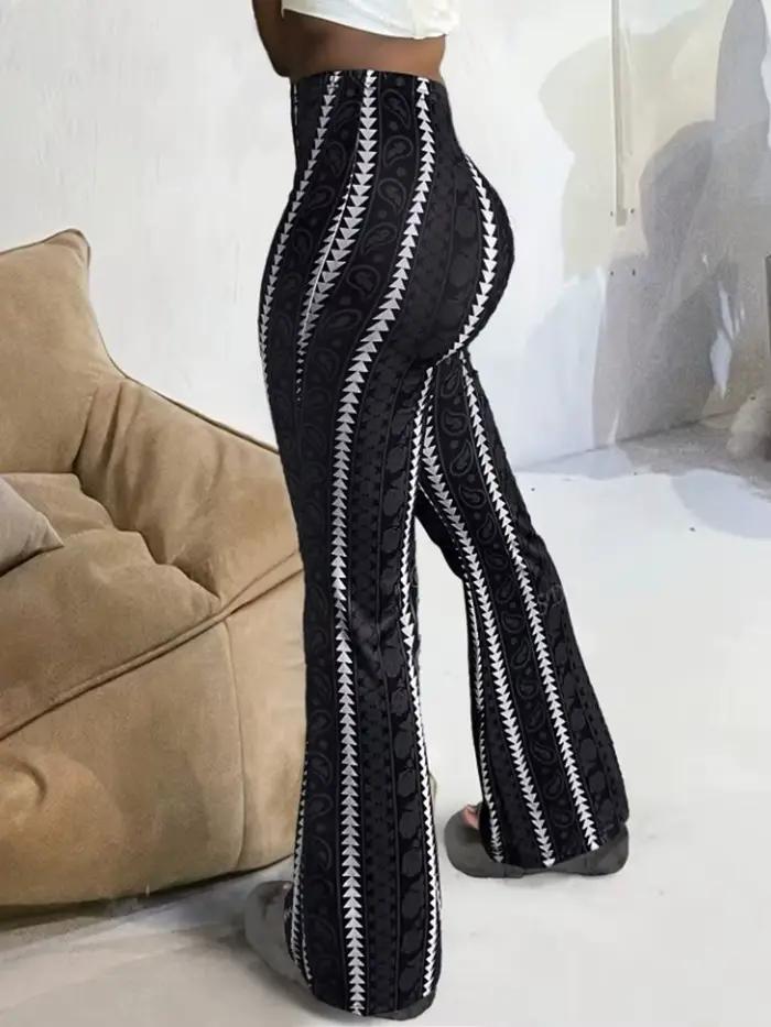 Dámske retro potlačené nohavice Legíny rozšírené Sexy priliehavý strih ležérne