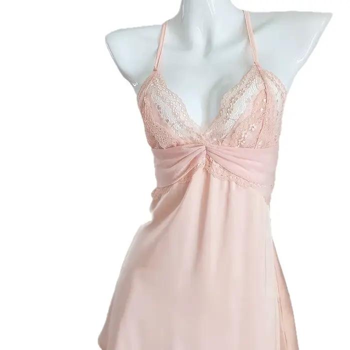 Robe de nuit princesse en dentelle sexy style court, pyjama d'été en satin dos nu