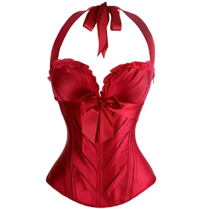 Burlesque Corsets et Bustiers Coupe Sexy Cprset Licou Satin Corset Avec Bretelles Grande Taille Overbust Corset Gilet Vintage
