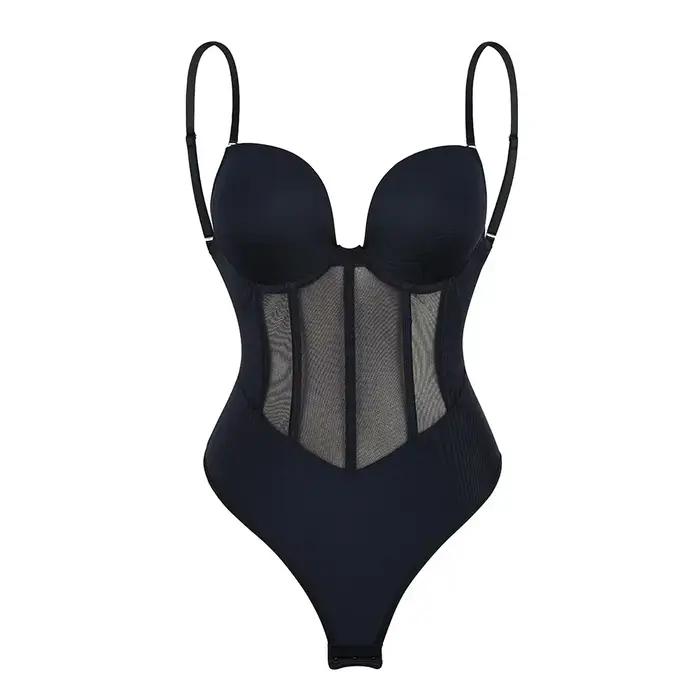 Combinaison de batterie à sangle pour femme, Body Shaper, Compression, Dos nu, Protruance, Sous-vêtement amincissant, Noir, Beige, 1 pièce, Plus Size