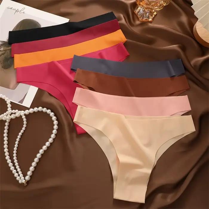 3 pièces Ultra-mince sans couture sous-vêtements en soie culottes pour femmes Sexy taille basse Stretch Bikini couleur unie slips Lingerie XS-XXL mode