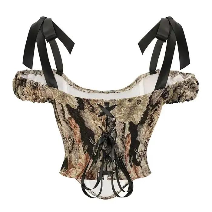 Corset imprimé Vintage pour femmes, surbuste, Sexy, à lacets, haut, gilet, Lingerie modelante, Bustiers