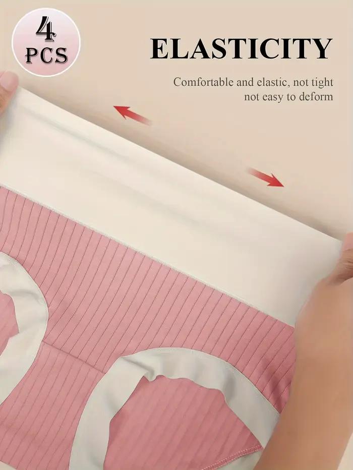 Culotte Taille Haute Confortable en Coton pour Femme, Couleurs Clashing, Forme et Lifting des Hanches, Respectueux de la Peau, Respirant, Mode, 4 Pièces
