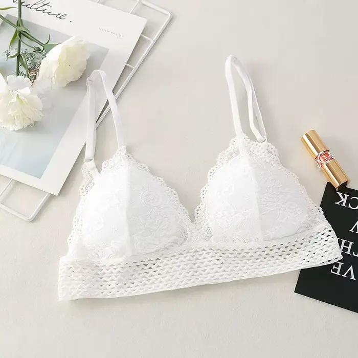 Soutien-gorge en dentelle florale sans fil Bralette soutien-gorge Push Up pour femmes col en v brassière femme sous-vêtements rembourrés Lingerie Sexy intimes