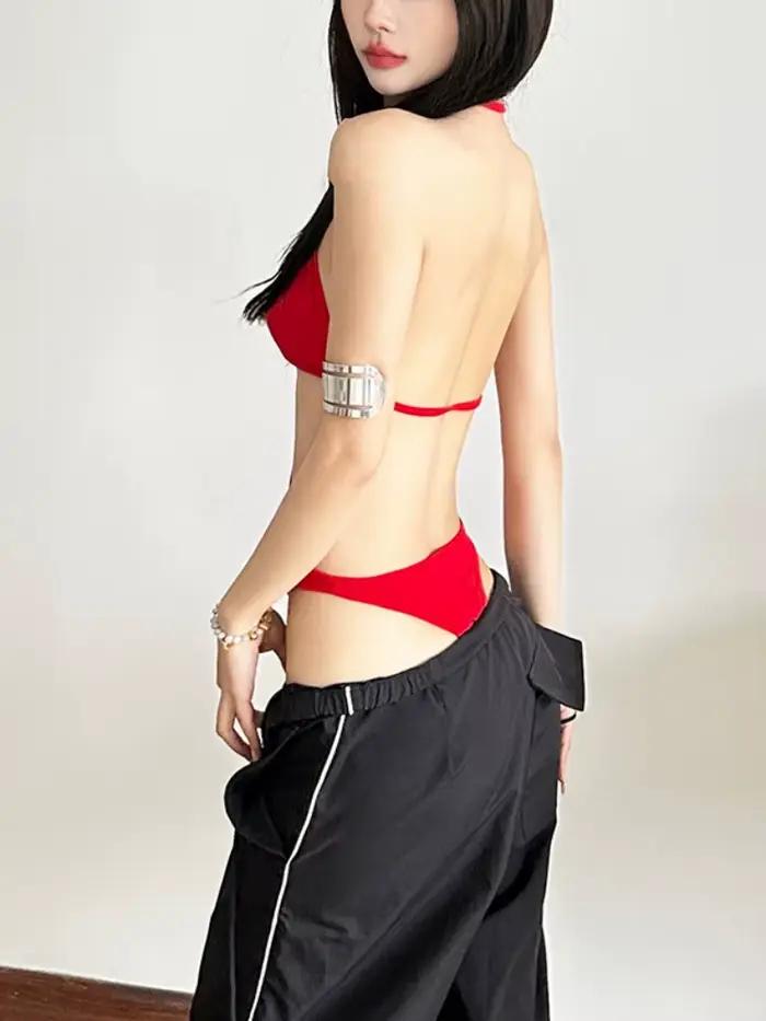 Body ajouré Sexy pour femmes, Lingerie, hauts Corset montés sur le cou, vêtements Y2k, corps solide, une pièce, tenue Rave