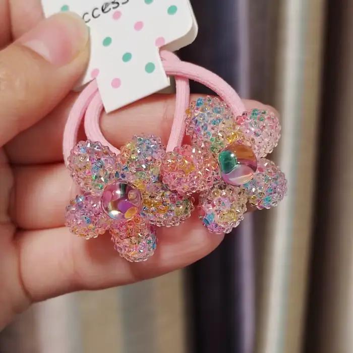 2 kusy krásne komiksové farebné trblietavé čerešňové dievčenské elastické čelenky princeznovské vlasové doplnky