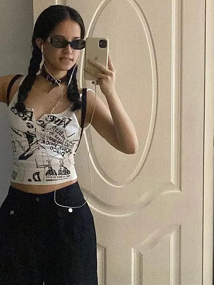 Y2K Dámsky krátky pletený top s potlačou E-Girl Punk
