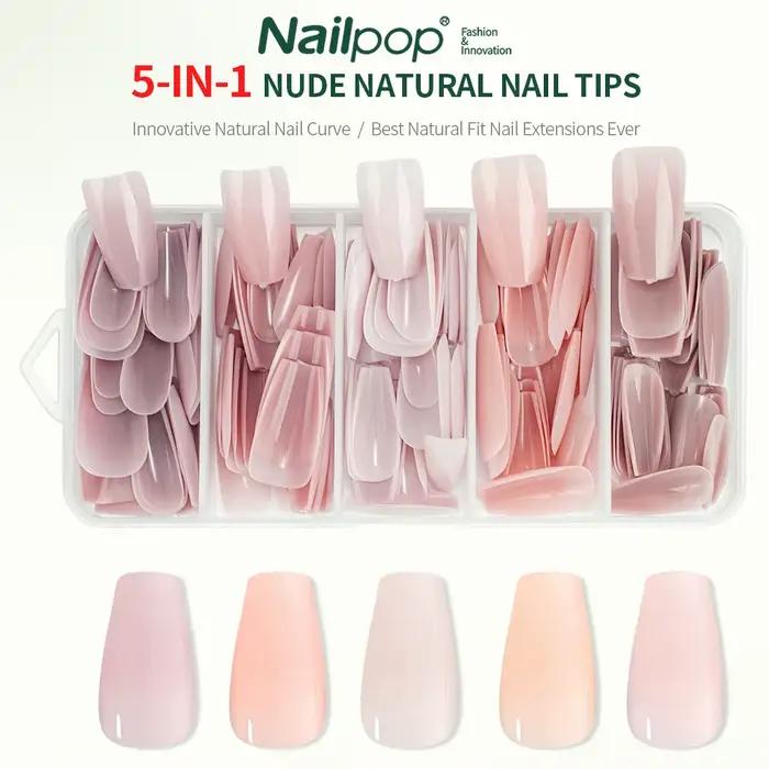 Nailpop 3-v-1 prírodné jemné nechty set 140 ks tóny pleti tlačidlá na
