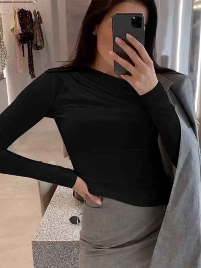 Biele tričko s dlhým rukávom pre ženy