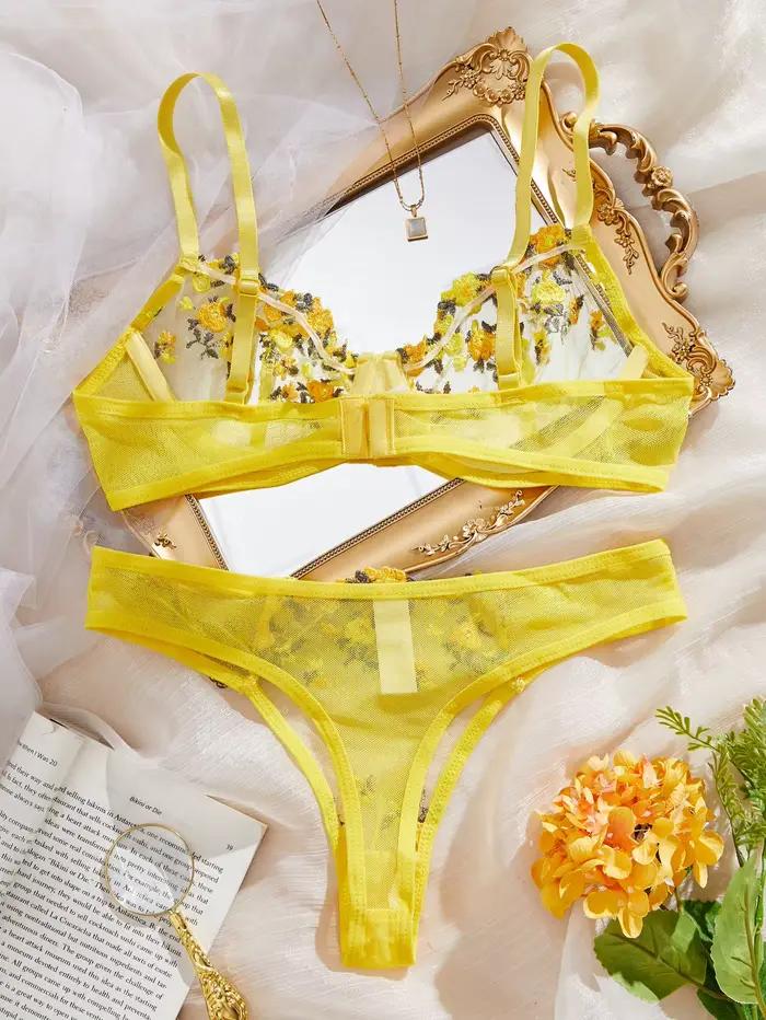 Žltý priesvitný dámsky lingerie set
