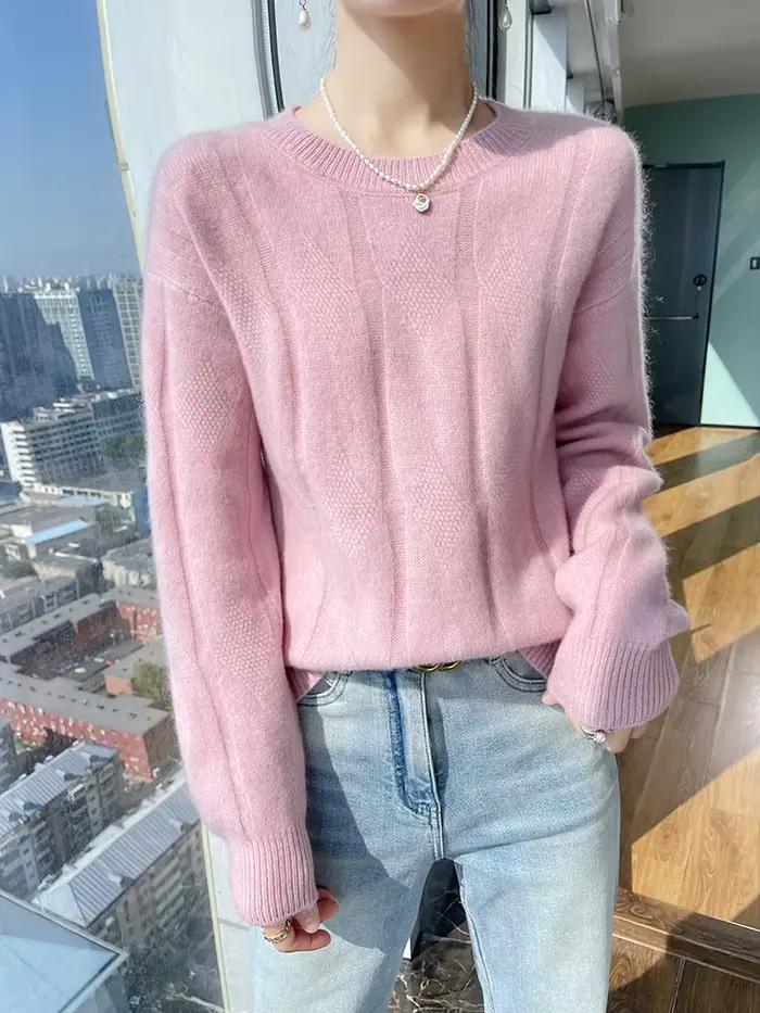 Pull en laine mérinos 100% pour femmes, col rond, doux et confortable, idéal pour l'automne et l'hiver, élégant et pratique