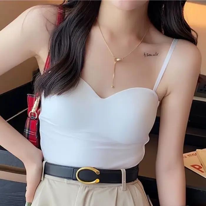 Haut pour femme avec soutien-gorge intégré, bustier tubulaire en soie glacée, sans couture, sous-vêtements confortables, sans fil, rembourré, haut court Sexy