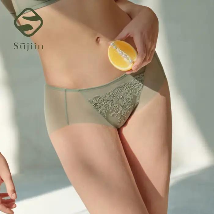 SUJIIN Sexy dentelle brodée culottes pour femmes été sans couture taille moyenne mince bref respirant confort sous-vêtements femme N196