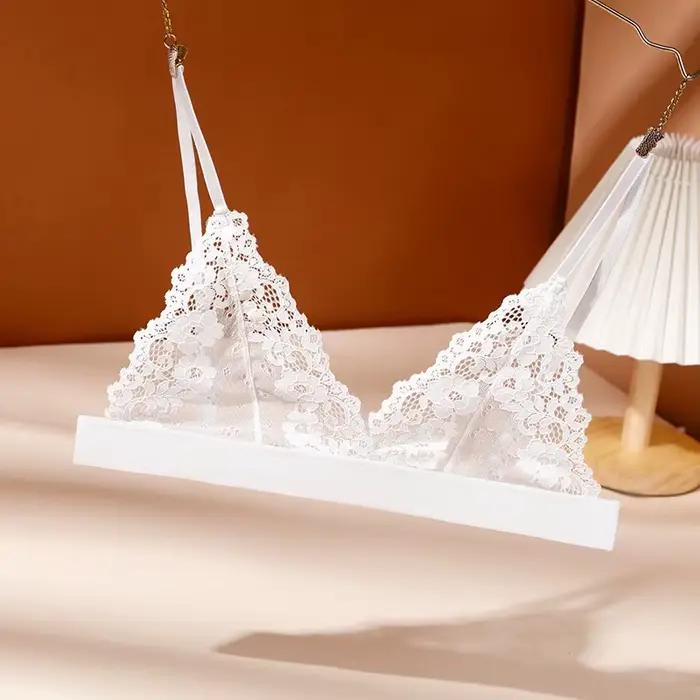 Soutien-gorge sexy en dentelle de style français pour femme, bonnet triangulaire, brassière 7.0, lingerie fine, maille florale, sous-vêtements actifs, intimes pour femmes