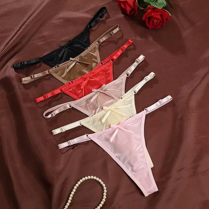 Sexy saténové nastaviteľné dievčenské G-strings nohavice pohodlné nízke viazanie slipy bezšvové tangá pre ženy