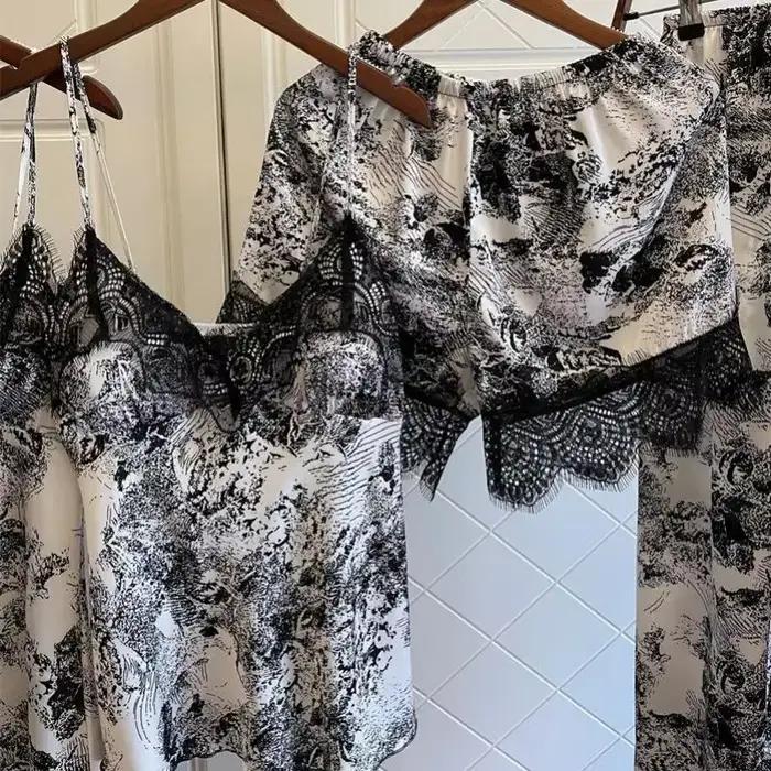Pyjama en Satin Imprimé pour Femme, Robe Kimono à Col en V, Ensemble avec Coussinets Cheast, Vêtements de Nuit Sexy