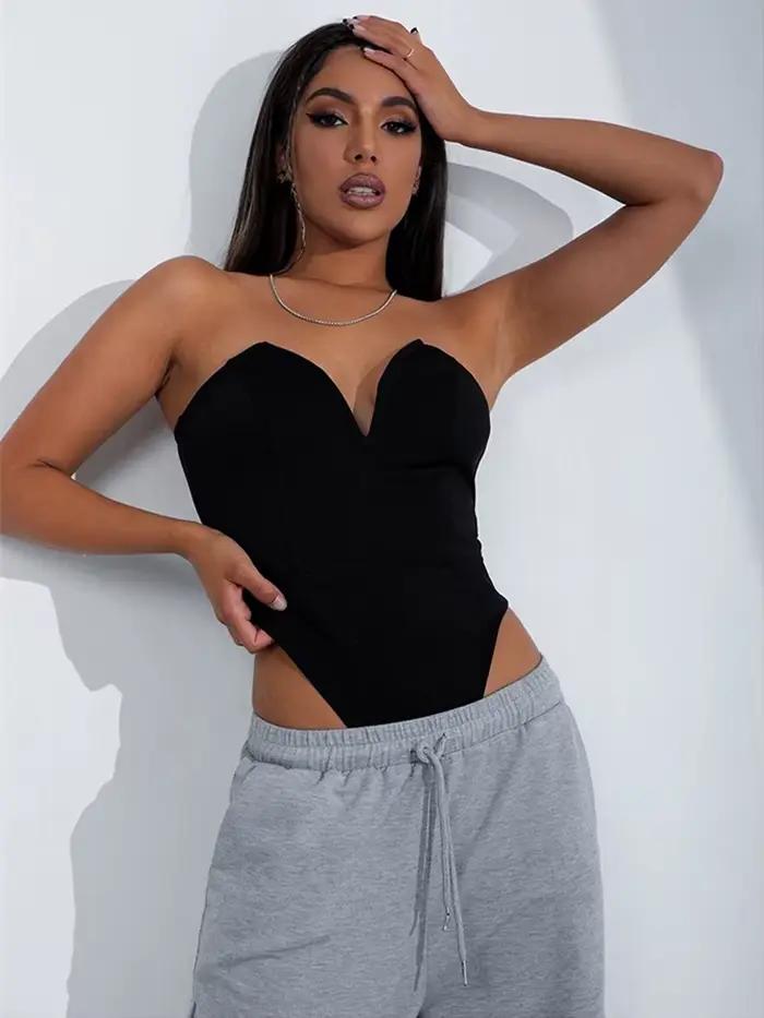HBLL zamotanie poprsia zamatové ramienka Sexy body pre ženy priliehavé odhalený chrbát Bod výstrih do V Klub párty nočný