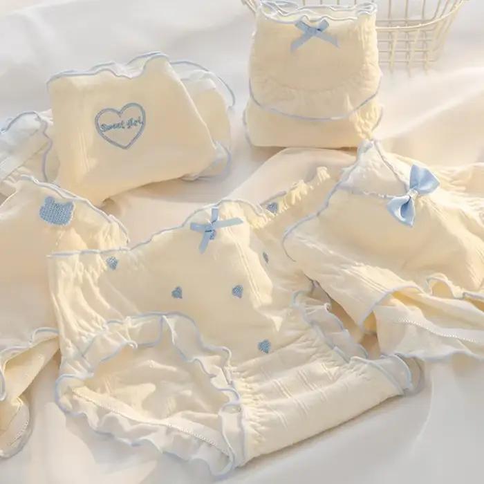 5 pièces culottes en coton pour femmes taille moyenne culotte douce antibactérienne entrejambe pur sous-vêtements respirants femmes a-type bébé coton pa