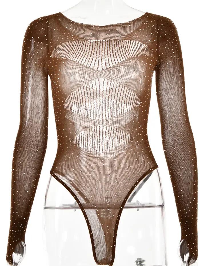 Sexy priehľadné čierne body s kamienkami pre ženy letné