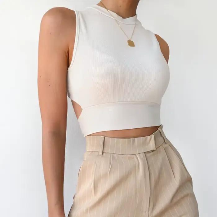 Sexy odhalený chrbát dámske tielko bandáž tenký krátky top leto 2025 ležérny top streetwear pevná bavlna mäkký krížový top