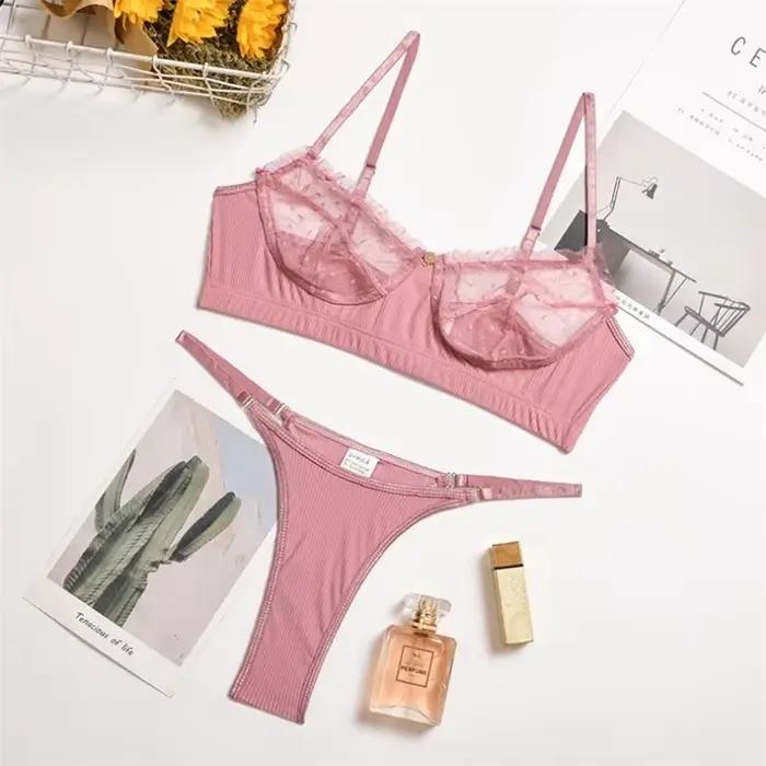 Dvojdielna čipkovaná a sieťovaná spodná bielizeň pre ženy s volánmi