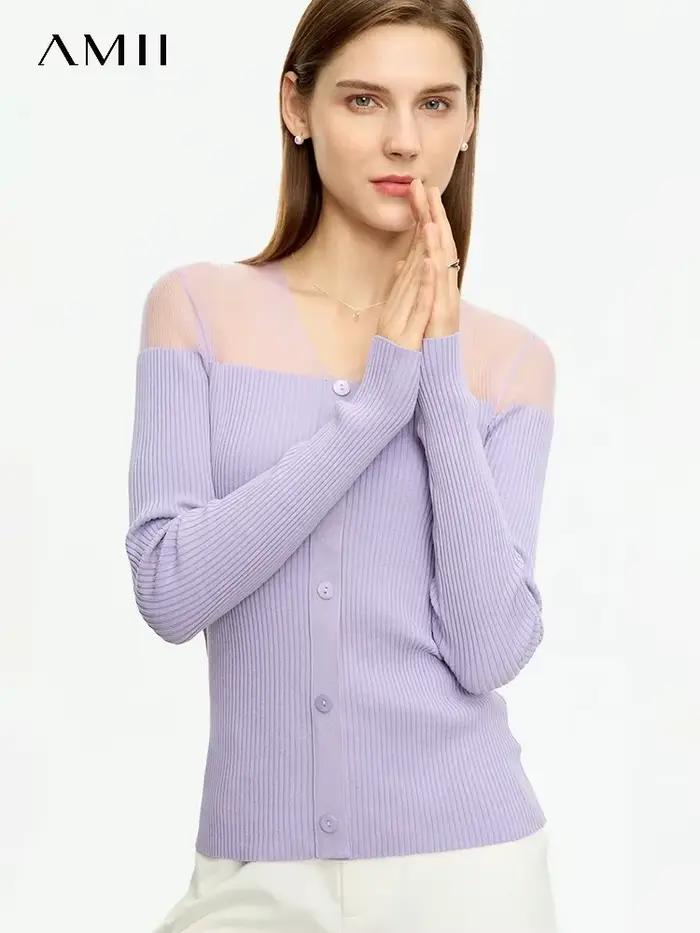 Pull en viscose et nylon patchwork col V pour femmes automne 2023 nouveau design minimaliste bureau femme
