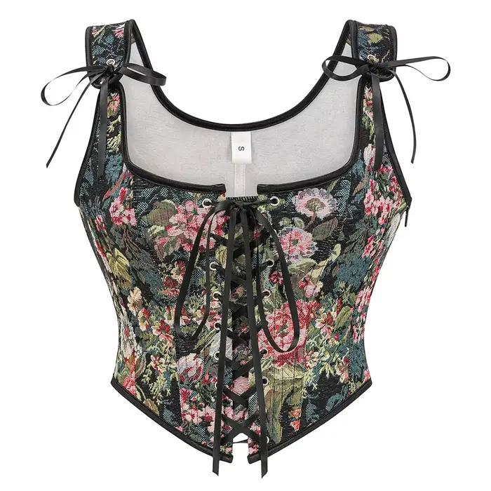 Corset de maintien de la taille à motif floral Renaissance pour femme, à lacets, à baleines, style Overbust, Gothique, Médiéval, Vintage, Steampunk, Bustier