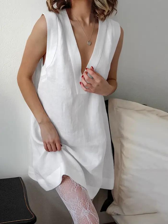 Marthaqiqi bavlnená dámska nočná košeľa Sexy výstrih do V nočné oblečenie tielka pyžamá odhalený chrbát ležérne