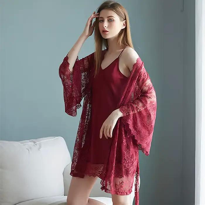 Nouveau fronde chemises de nuit vêtements de nuit deux pièces ensemble Sexy dos tenue de nuit femmes nuisette vêtements de nuit robes printemps été robe de nuit