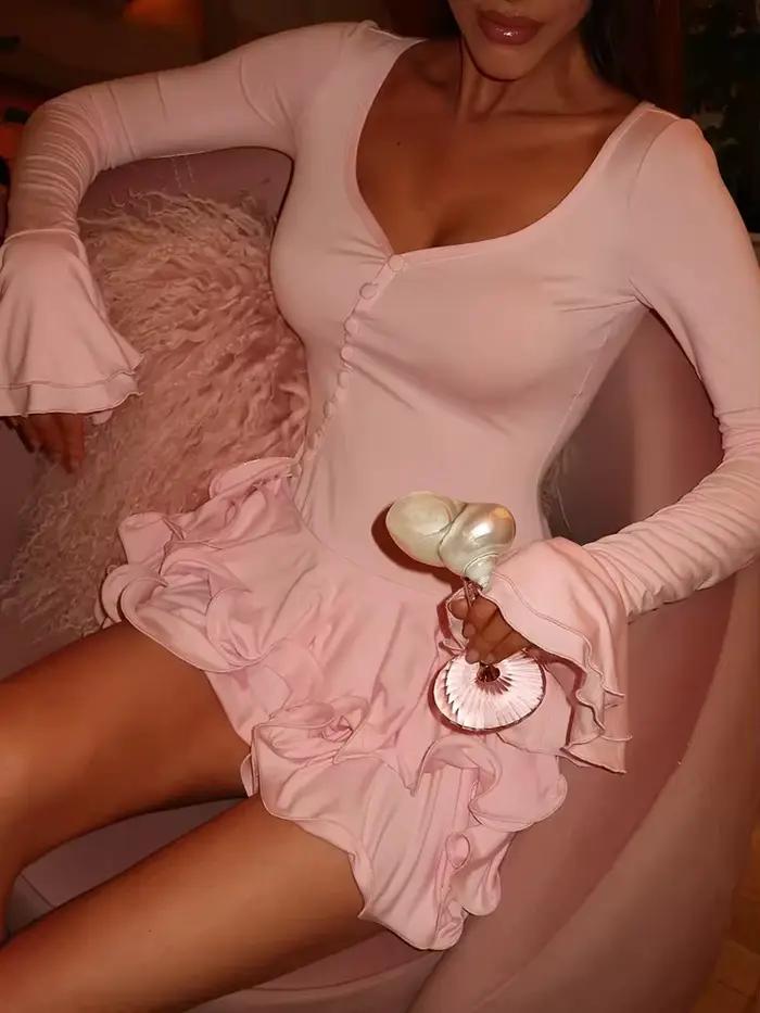 Mozision Sexi mini šaty s volánovými rukávmi pre ženy