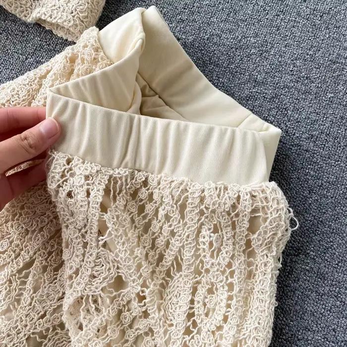 Pyjama d'été sexy en fibre ajourée pour femmes, bretelles courtes, pantalon évasé, olympiques deux pièces Boho Beach