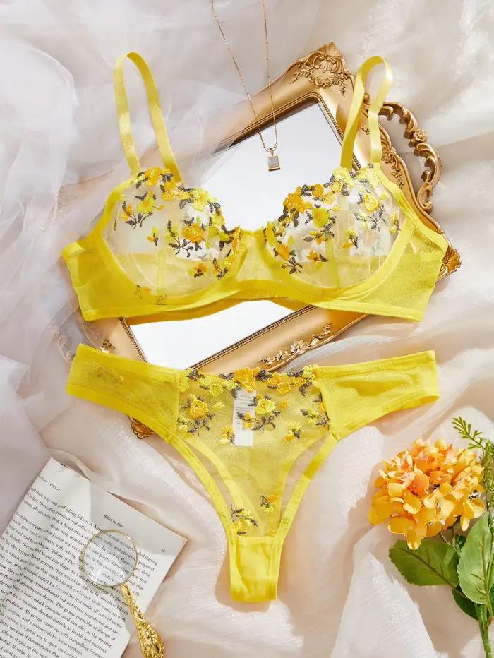 Žltý priesvitný dámsky lingerie set
