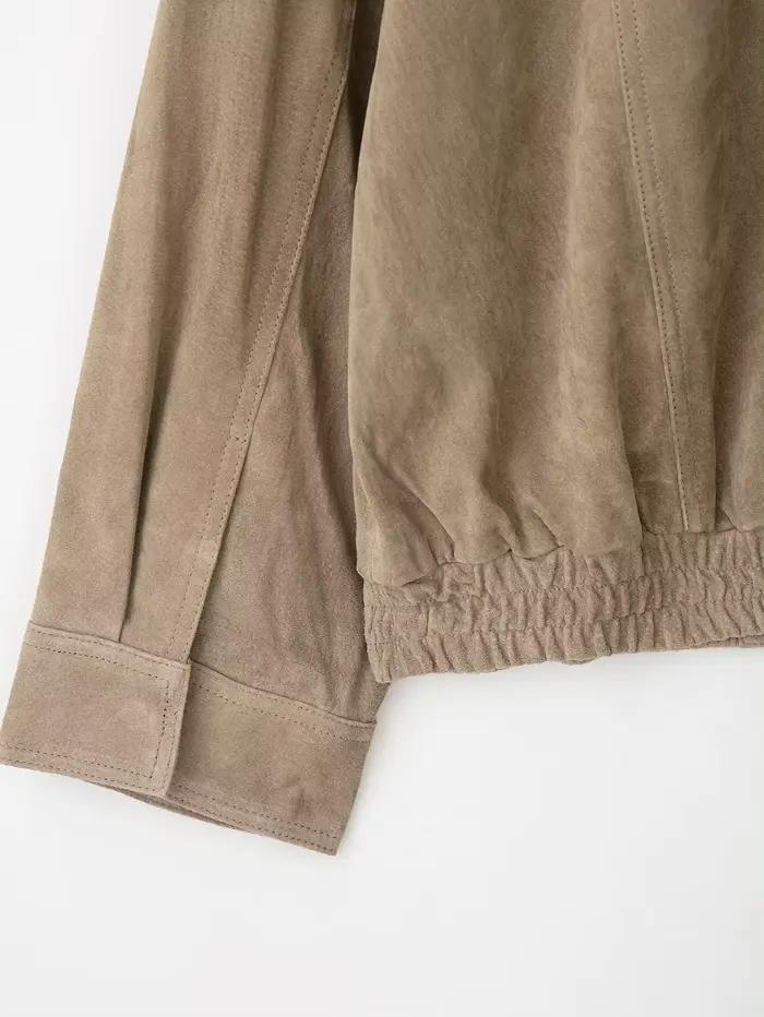 KONDALA Štýlová dámska bomber bunda zo semišu s dlhými rukávmi