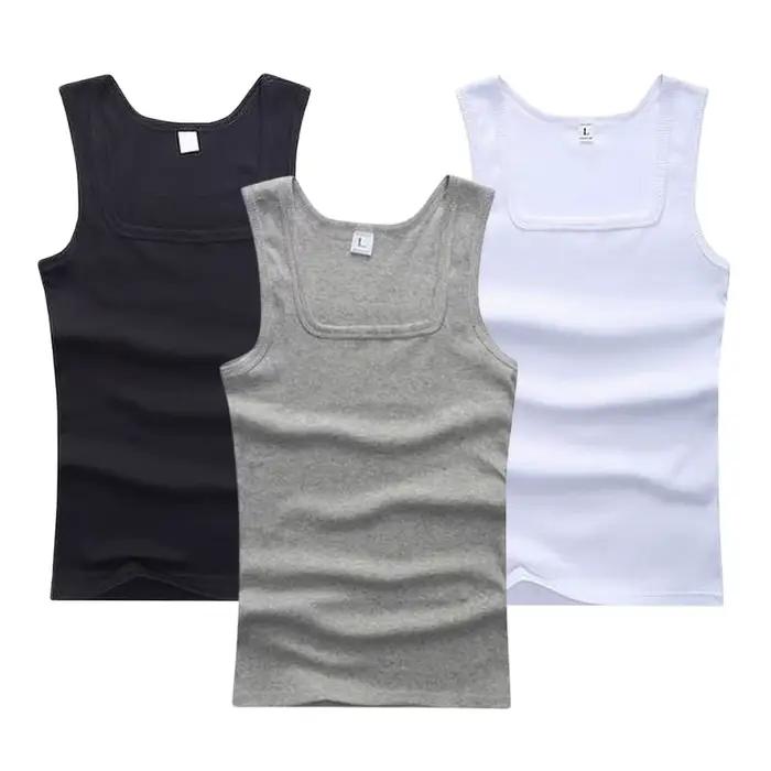 Offre spéciale été hommes vêtements femmes basique élastique débardeur pur coton sans manches hommes t-shirt musculation Fitness T-shirt