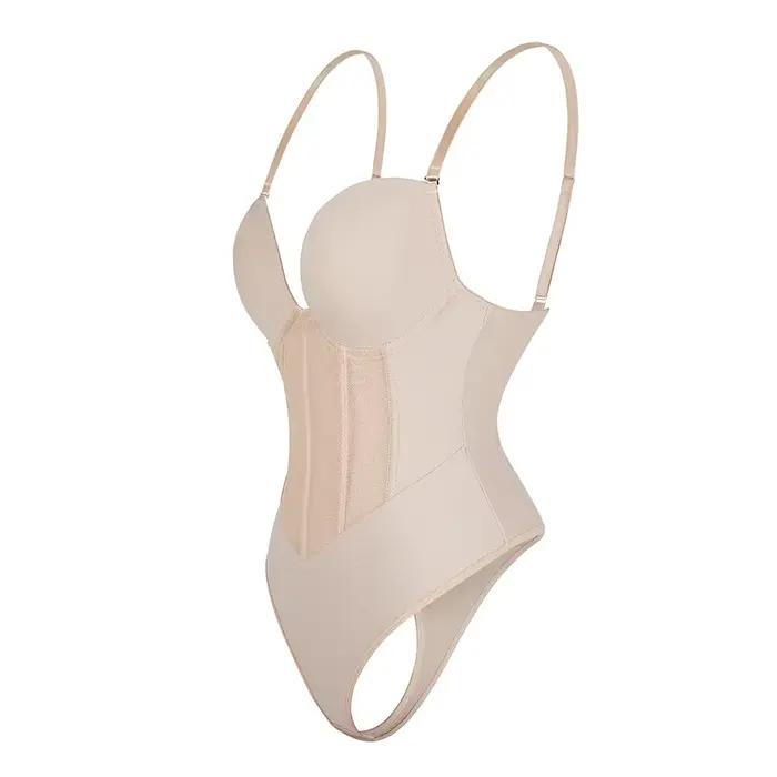 Combinaison de batterie à sangle pour femme, Body Shaper, Compression, Dos nu, Protruance, Sous-vêtement amincissant, Noir, Beige, 1 pièce, Plus Size