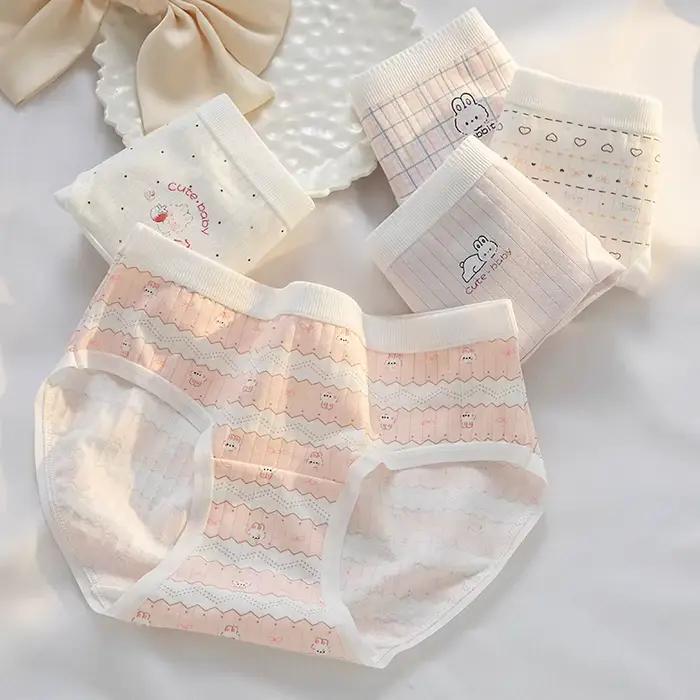 Lot de 5 culottes en coton à entrejambe étendu pour femme, motif quadrillé rose, taille mi-haute, lingerie féminine