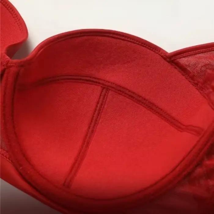 Elegantná červená Beauwear veľká veľkosť podprsenka pre ženy 3/4 košíček hlboký výstrih sexy čipkovaná
