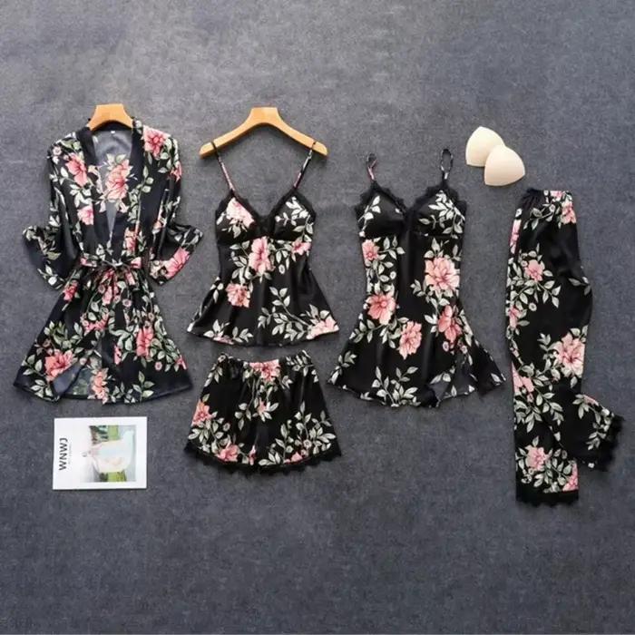 Ensemble de pyjamas de luxe pour femmes, en polyester épais, avec imprimés élégants, pour les nuits chaudes d'été, occasions spéciales et cadeaux pour elle