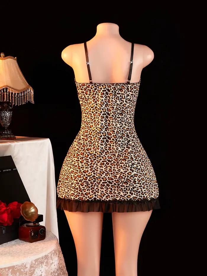 Robe de nuit en dentelle à imprimé léopard pour femmes, col en V profond, lingerie séduisante, tenue exotique pour une soirée romantique d'été