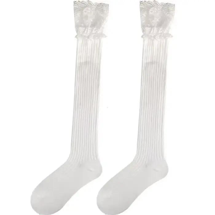 Coréen Sexy dentelle bas hauts femmes filles cuisse haute sur le genou bas Lolita dames filles bottes chaussettes чулки rsi킹