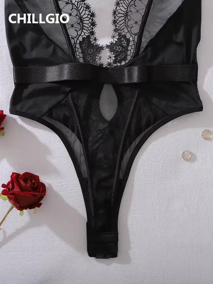 CHILLGIO Ženy Sexy čipkovaná kvetinová body Lingerie módna elastická erotická jednodielna kombinéza Onesie lodičkový