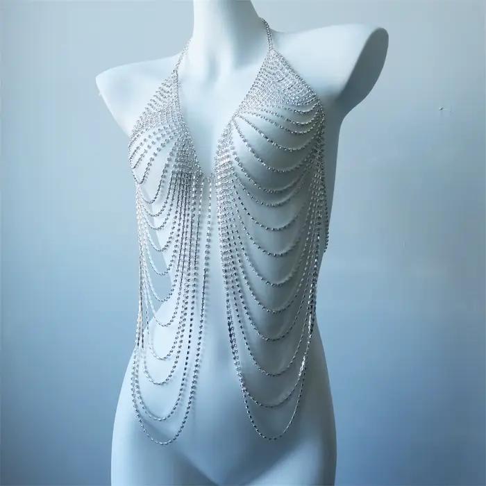 Chaîne de corps multicouche pour femme (type soutien-gorge), bijou de poitrine sexy pour boîte de nuit, chaîne de corps élégante et minimaliste pour soirée