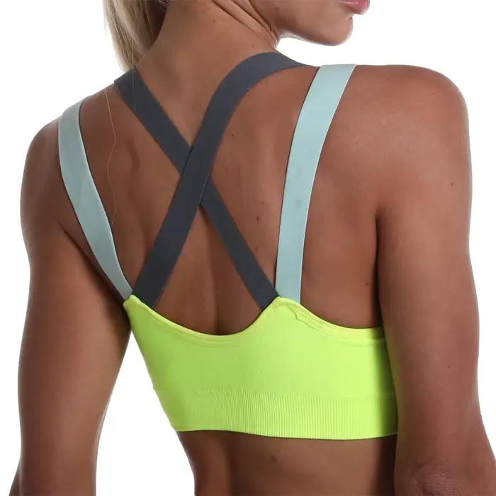 Soutien-gorge de sport croisé à blocs de couleur, beau dos, sans anneau en acier, gilet de Yoga, professionnel, résistant aux chocs, Bralette de course, de Fitness