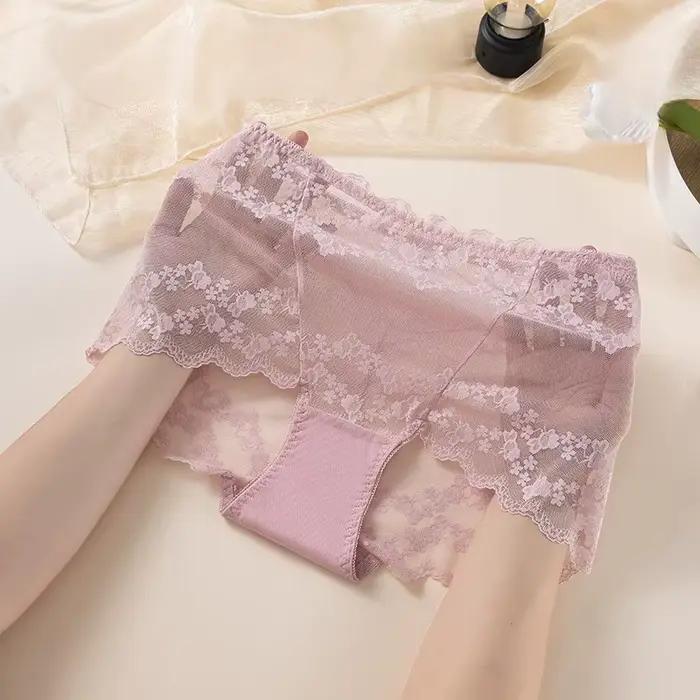 Culotte Sexy en Dentelle Brodée de Fleurs pour Femme, Sous-Vêtement Taille Haute Respirant, Grande Taille, Confortable, Lingerie Intime