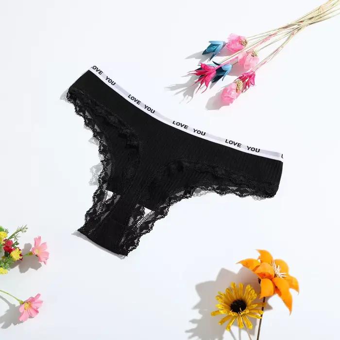 Lot de 3 tongs en coton pour femmes, culottes taille basse, sous-vêtements en dentelle, pantalons T-back, lingerie sexy, slips féminins